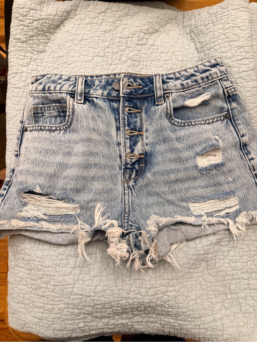 Altar'd State Light Blue Distressed Button Fly Denim Shorts 24